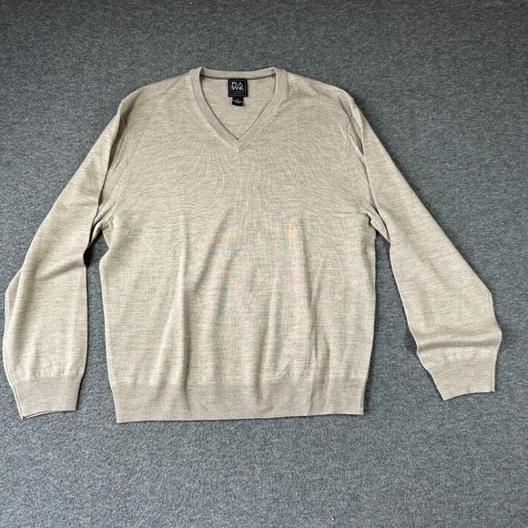 Jos A. Bank 100% Merino Wool Sweater Mens 2XL XXL Beige Long Sleeve - Picture 1 of 8